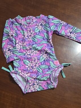 Ruffle Butts Pink & Purple Floral Long-Sleeve Rashguard 6-12m